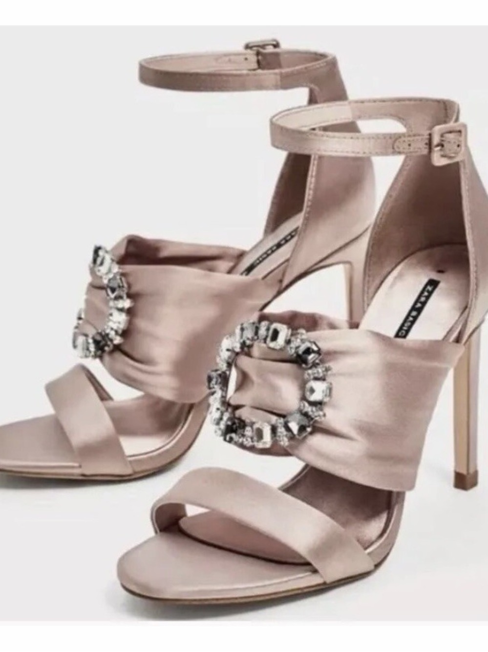 Embellished Satin Ankle-Strap Heels Zara Rare NWT 38 US7.5 wedding guest